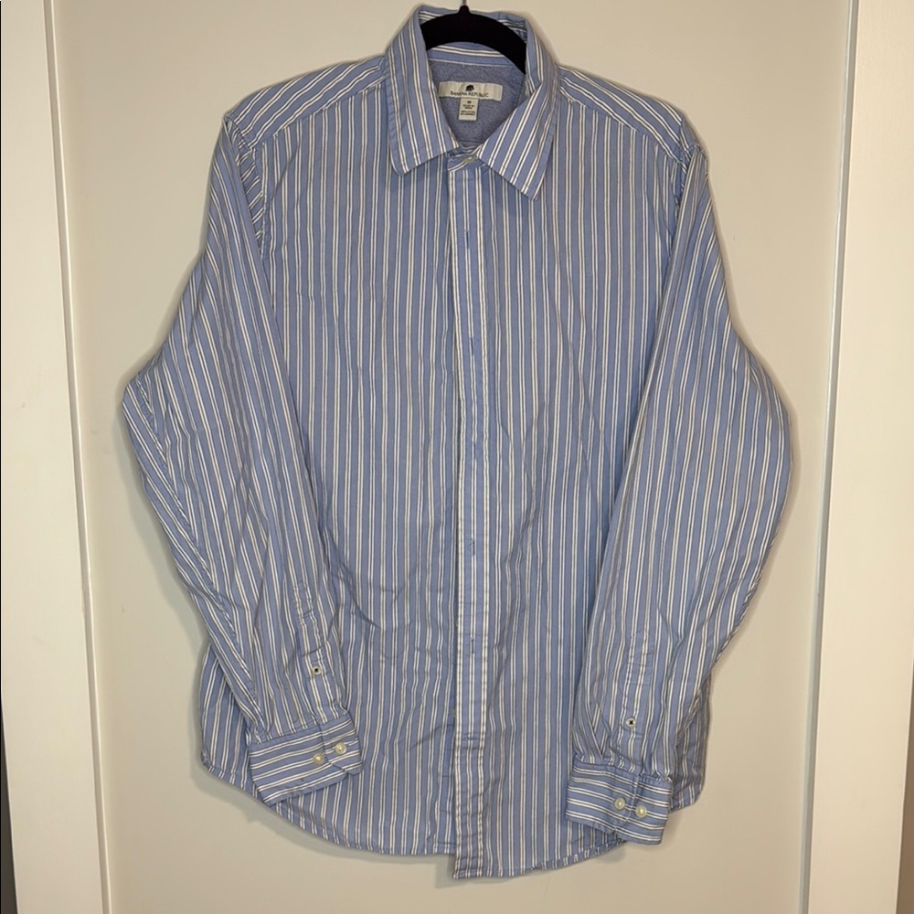 BANANA REPUBLIC Blue Striped Men's Shirt SZ M